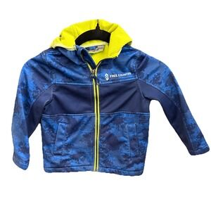 Free Country Kids Size 4 Jacket Polyester Blend Hooded Blue‎ Neon Yellow